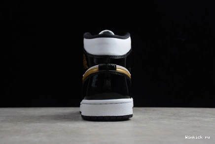 Patent Black Gold Jordan Air 1 Mid White 1112